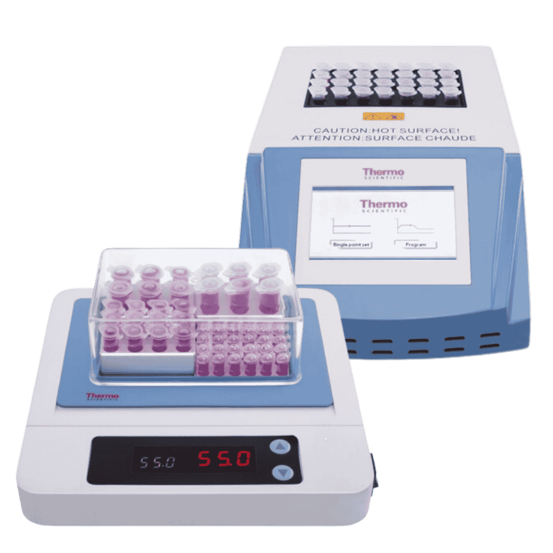 Block heaters and dry baths for laboratory use